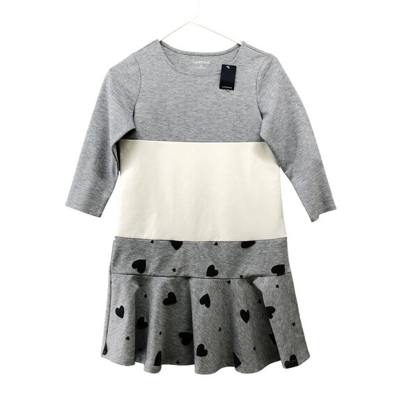 NWT Lands' End Girls Size M 10-12 Dress Ponte Knit Gray Long Sleeve Heart - Picture 1 of 6